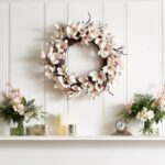 Close-up of blooms and berries on this Real Touch Japanese Cream Everyday Spring Wreath