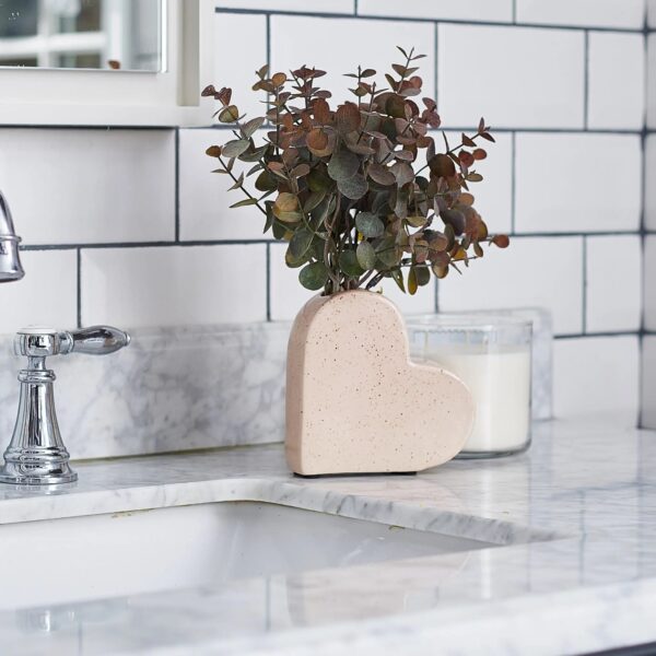 Small Pink Speckled Ceramic Heart Budvase with Eucalyptus Spring Summer Floral Arrangement