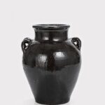 Large Distressed Clay Jar Vase in Dark Brown Black Hue - 11.75 inch Tall