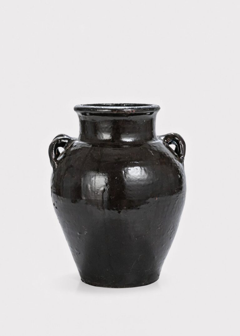Large Distressed Clay Jar Vase in Dark Brown Black Hue - 11.75 inch Tall