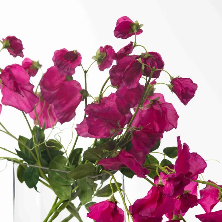 Close-up of vase silhouette detail on this Lifelike Sweet Pea Vines Water Glass Rectangle Vase