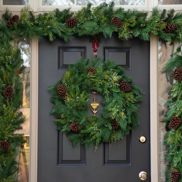 Classic Holiday Greens and Pinecone Front Door Christmas Wreath