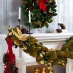 Detail view of layered foliage texture from the Multi Pinecone Christmas Hanging Decor Red Velvet