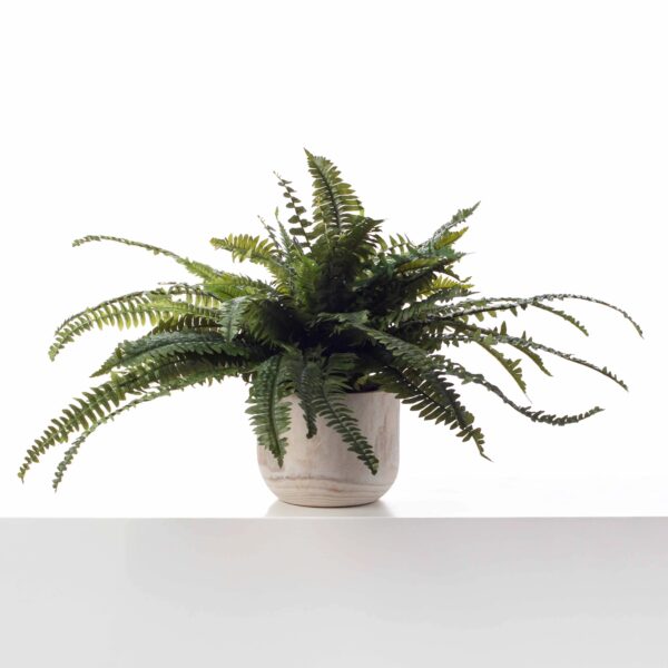 Lifelike Boston Fern In Elmwood Planter Faux Artificial Houseplant - Green