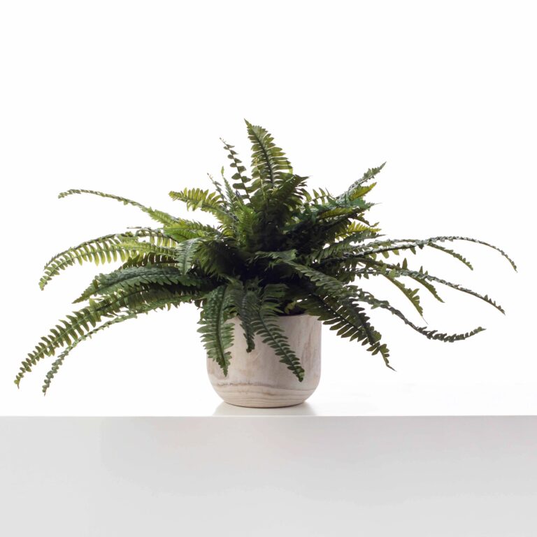 Lifelike Boston Fern In Elmwood Planter Faux Artificial Houseplant - Green