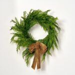 Close-up of blooms and berries on this Chestnut Brown Velvet Lux Hand Drape Loop Bow