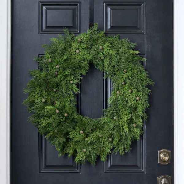Real Touch Seeding Juniper Berry Large Christmas and Winter Front Door Wreath
