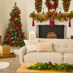 Detail view of layered foliage texture from the Real Touch Magnolia Leaf Door Christmas Swag