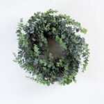Alternate angle of the Dark Marbled Green Faux Eucalyptus Front Door Wreath showing wreath face