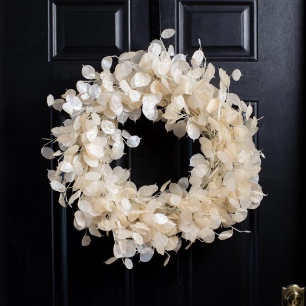 Dried Look Translucent Bleached Lunaria All Seasons Fall Wreath - Ivory