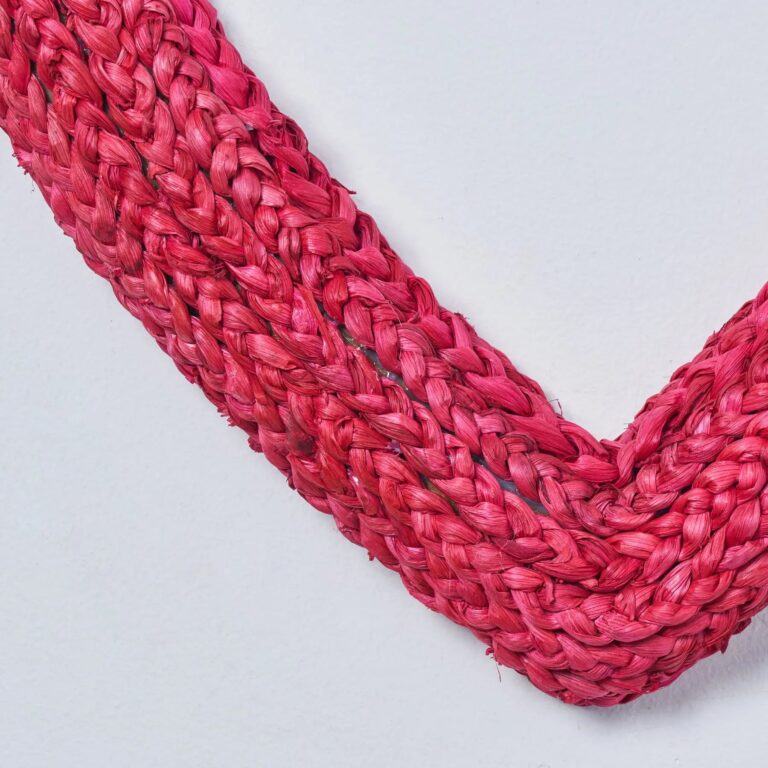 Close-up of blooms and berries on this Vintage Dyed Red Braided Jute Day Heart Wreath