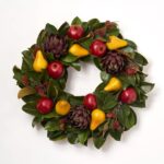 Purple Artichoke, Red Pomegranate and Golden Pear All Seasons Magnolia Fall Christmas Front Door Wreath