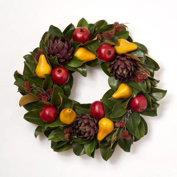 Purple Artichoke, Red Pomegranate and Golden Pear All Seasons Magnolia Fall Christmas Front Door Wreath