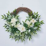 Alternate angle of the White Peony, Ranunculus, Lamb's Ear, Front Door Wreath showing wreath face