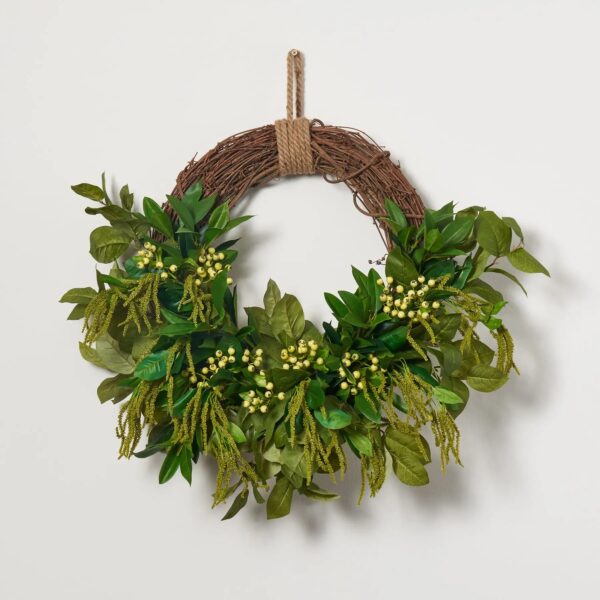 Lush Life - Mixed Greenery Salal and Pepperberry Everyday Seasons Half Wreath with Rope Hanger