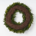 The Handcrafted Boxwood Leaf Everyday All 3 Bow Options shown in full, highlighting full wreath