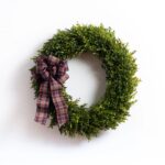 Alternate angle of the Handcrafted Boxwood Leaf Everyday All 3 Bow Options showing wreath face