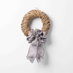 Alternate angle of the All Season Wrapped Natural Jute Bow Option showing wreath face texture