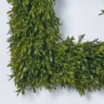 Close-up of blooms and berries on this Soft Touch Green Boxwood Square Front Door Wreath