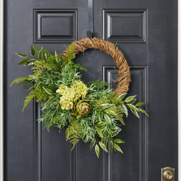 Garden Bounty - Green Artichoke, Rosemary and Mixed Fern Front Door Wreath - 22 inch