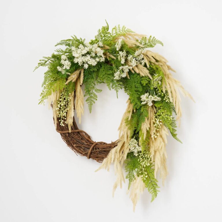 Fern Queen - Draping Green Fern, Beige Norfolk Front Door Wreath - Green