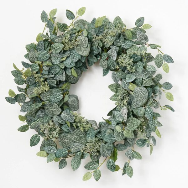 Green Fittonia Hanger Leaf and Eucalyptus Seed Bush Everyday All Seasons Greenery Front Door Wreath