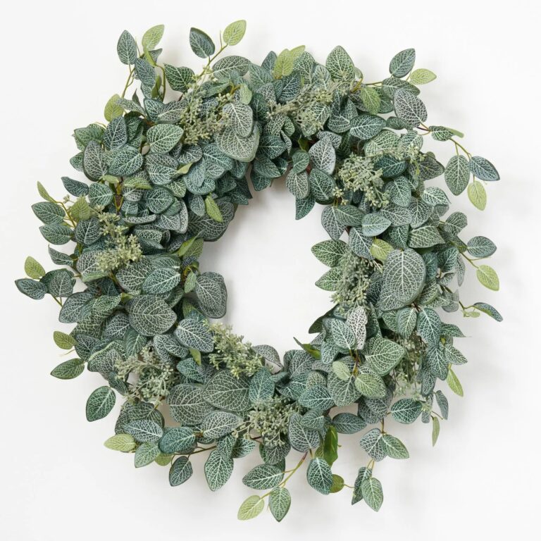 Green Fittonia Hanger Leaf and Eucalyptus Seed Bush Everyday All Seasons Greenery Front Door Wreath