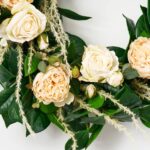 Close-up of blooms and berries on this Real Touch Camellia Leaf, Cream Front Door Wreath