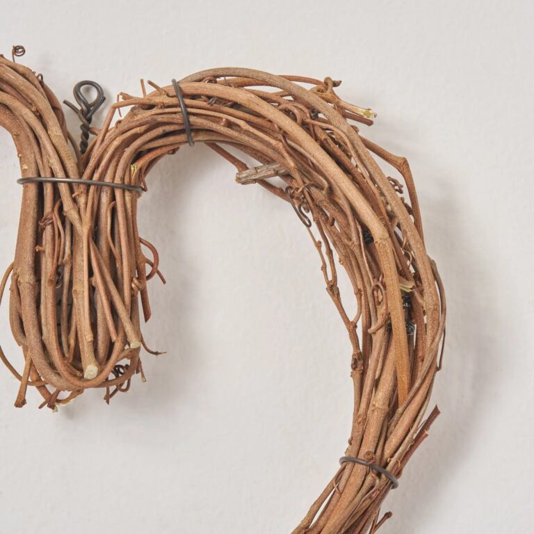 Close-up of blooms and berries on this Small Natural Grapevine Everyday Heart Everyday Heart Wreath