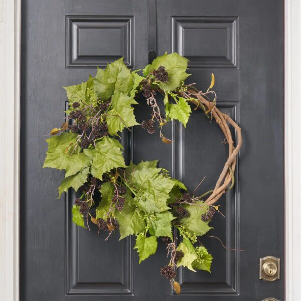 Rustic Vineyards - Grape Leaf Vine and Wild Blackberry on Twisted Broad Vine Wreath Base
