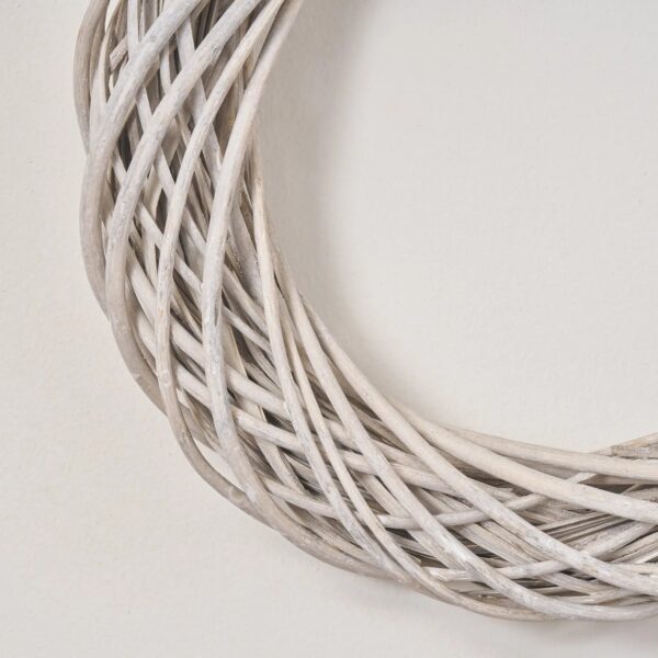 Close-up of blooms and berries on this Everyday White Washed Wicker Rattan Front Door Wreath