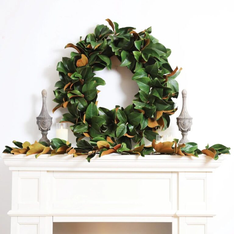 Close-up of blooms and berries on this Extra Large Classic Real Touch Door Mantel Wreath