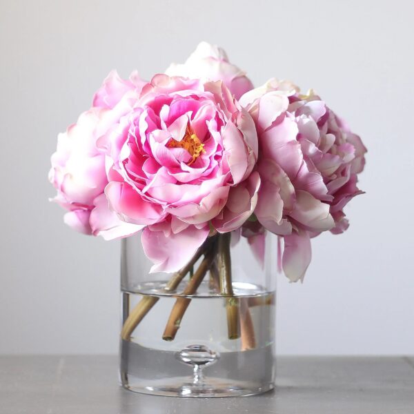 Pink Real Touch Peony Floral Arrangement in Clear Glass Vase