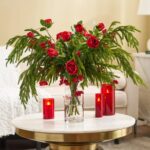 Holiday Grandeur - Red Mixed Rose, Norfolk Pine Tall Glass Vase