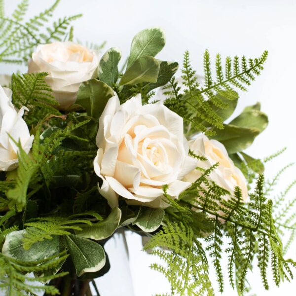 Close-up of vase silhouette detail on this Cream Mixed Real Touch Roses Tapered Vase