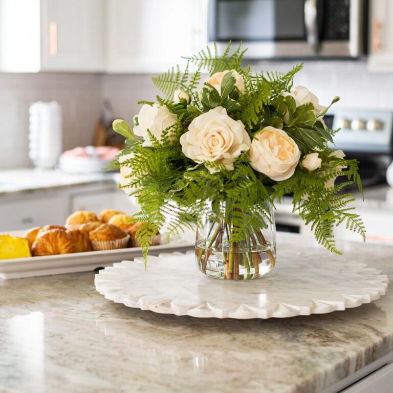 Cream Mixed Real Touch Roses with Pittosporum and Fern Tapered Vase - Cream
