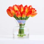 Alternate angle of the Mini Tulip Arrangement Spring Floral Iridescent Vase showing bloom arrangement in