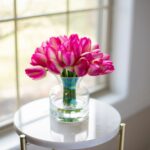 Close-up of vase silhouette detail on this Mini Tulip Arrangement Spring Floral Iridescent Vase
