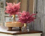 Side view of the Mauve Pink Faux Pampas Grass Glass Bud Vase revealing bloom arrangement