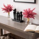 Alternate angle of the Mauve Pink Faux Pampas Grass Glass Bud Vase showing bloom arrangement