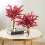 Mauve Pink Faux Pampas Grass Everyday Spring Fall Water Glass Bud Vase with Antiqued Gold