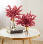 Mauve Pink Faux Pampas Grass Everyday Spring Fall Water Glass Bud Vase with Antiqued Gold