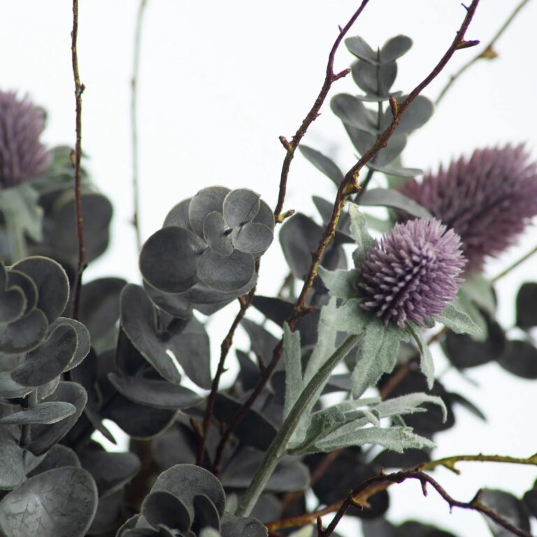 Close-up of vase silhouette detail on this Parisian Night - Midnight Eucalyptus, Smoke Glass Vase