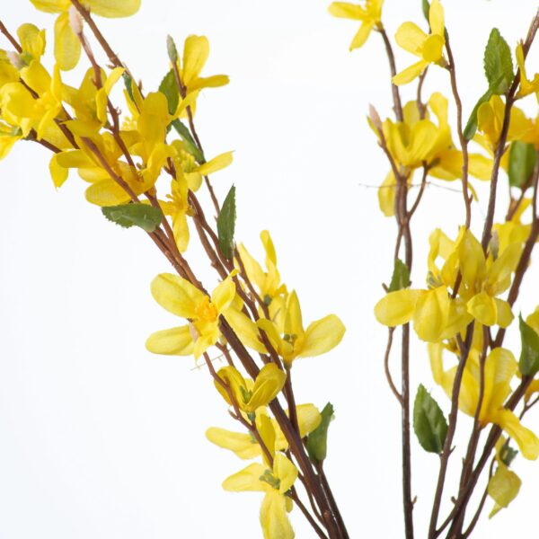 Close-up of vase silhouette detail on this Yellow Forsythia Branch Spring Water Rim Bottle Vase