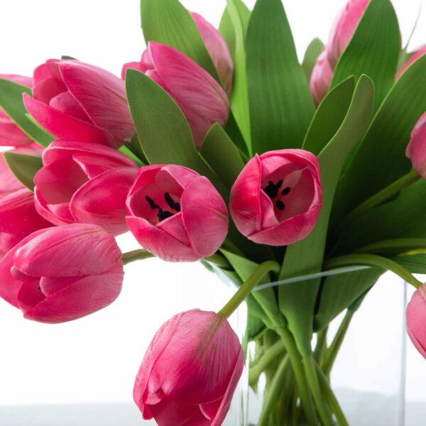 Close-up of vase silhouette detail on this Real Touch Tulip Bouquet Spring Floral Arrangement