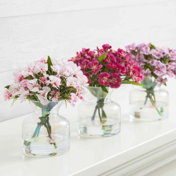 Real Touch Mini Dianthus Wildflowers in Iridescent Fairy Bottle Vase - 3 Colors
