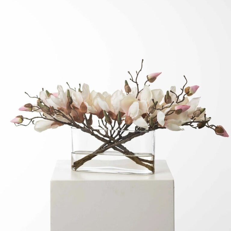 Light Pink Magnolia Branch Blooms in Oval Pocket Vase Everyday Spring Water Illusion Arrangement