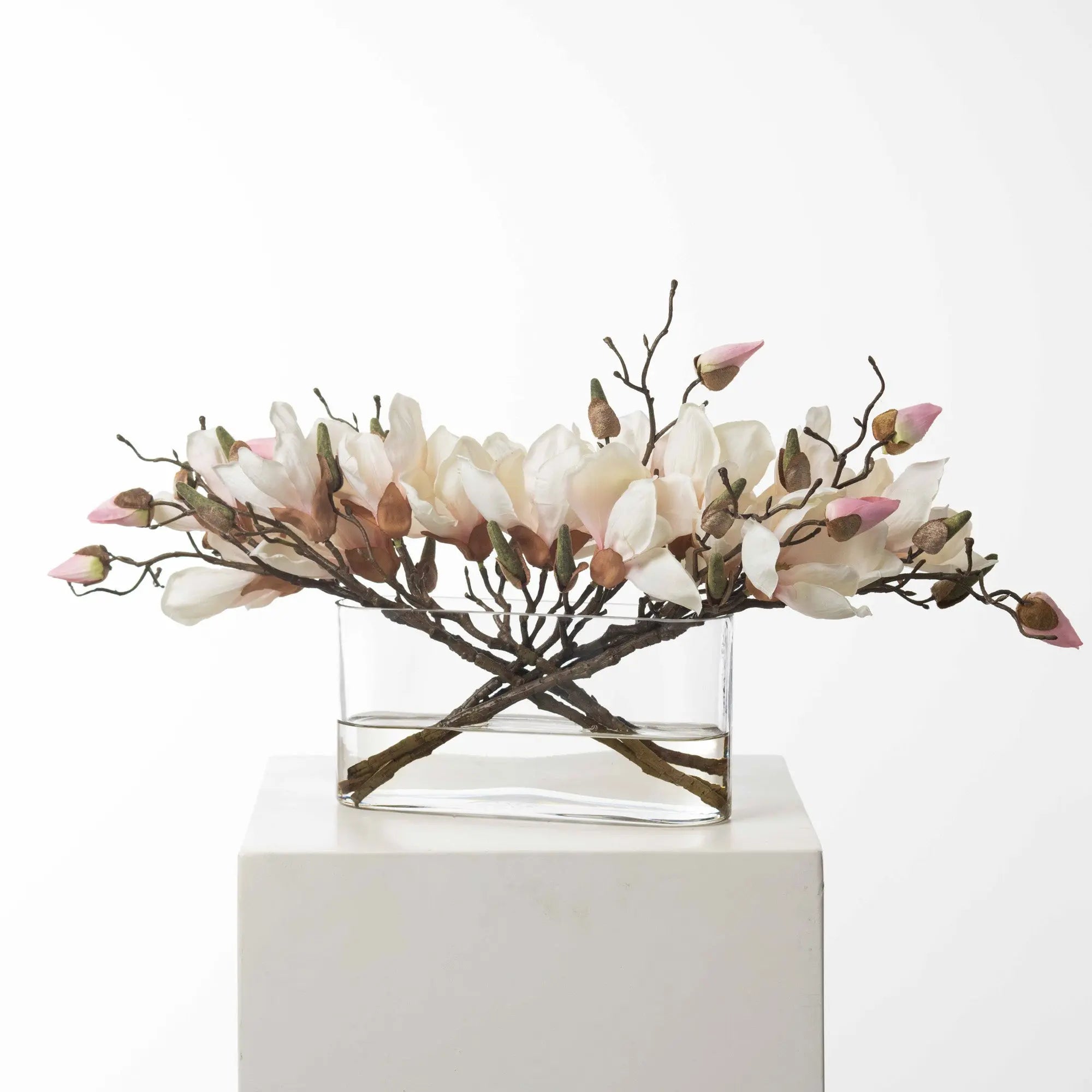 FAR1235LightPinkMagnoliaBranchBloomsinOvalPocketVaseEverydaySprin_3.jpg Light Pink Magnolia Branch Blooms in Oval Pocket Vase Everyday Spring Water Illusion Arrangement