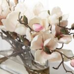 Close-up of vase silhouette detail on this Light Pink Magnolia Branch Blooms Water Illusion Arrangement