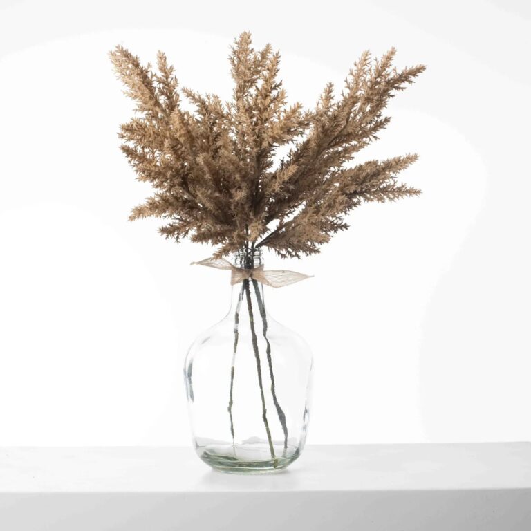 Beige Pampas Grass Everyday Fall Water Illusion Arrangement Glass Jug Vase with Burlap Tie